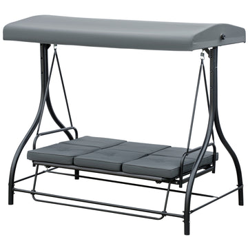 Convertible Patio Swing Bed with Canopy and Cushions, 3 Seater Porch Swing for Outdoor, Backyard, Garden, Cream White