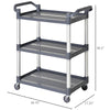 3-Tier Utility Cart Large Rolling Storage Trolley with 3 Shelves Metal Clean Service Cart, Restaurant, Hotel, Livingroom, Silver and Grey