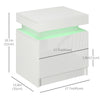 Nightstand, Bedside Table with LED Lights and 2 Drawers for Bedroom, Living Room, White