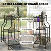 Garden Tool Organizer for Garage, 3-Tier Yard Tool Storage Rack with 74 Slots, 4 Wheels and 11 Hooks