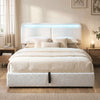Queen Size Bed Frame with Charging Station, LED Lights, Adjustable Headboard, Upholstered Platform Bed Frame White