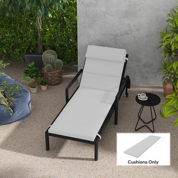 Patio Chaise Lounge Chair Cushion Replacement Sun Lounger Pads with Headrest and Ties, Light Grey