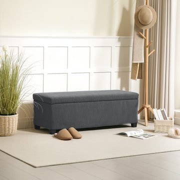 44 Inches Ottoman with Storage, Lid, Legs, Corduroy End of Bed Bench for Living Room, Bedroom, Entryway, Grey