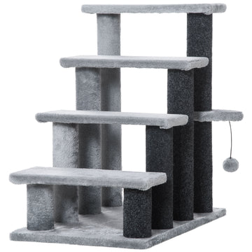 Cat Stairs for Bed, Couch 4 Steps, Small Cat Tree for Indoor Cats with Scratching Posts Toy Ball, 23.5