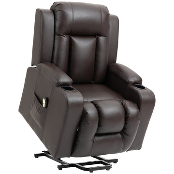 Electric Power Lift Chair, PU Leather Recliner Sofa with Footrest, Remote Control and Cup Holders