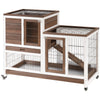 Wooden Rabbit Hutch, Indoor Bunny Cage with Wheels, Pull Out Trays, Run, Grey
