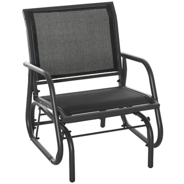 Patio Glider Outdoor Glider Chair with Breathable Mesh Seat & Backrest, Armrests and Metal Frame, Black