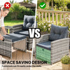 5 Piece Patio Furniture Set, Wicker Patio Chairs with Ottomans, 2-Tier Glass Coffee Table and Cushions, Grey/Dark Grey