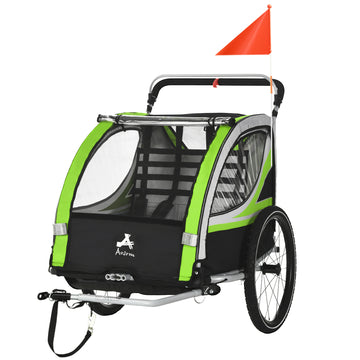 3-in-1 Bike Trailer for Kids, Running Stroller with 2 Seats, Jogging Cart with 5-Point Harness, Storage Units