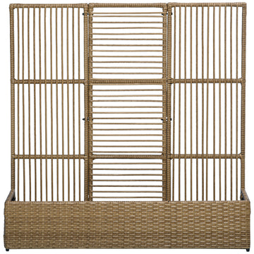 Raised Garden Bed with Lattice Trellis, Rattan Outdoor Planter with Storage for Garden, Patio, Balcony, Sand Brown