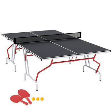 Soozier 9' x 5' Full Size Table Tennis Table, Folding Ping Pong Table with Paddles and Balls