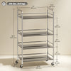 4 Tier Stainless Steel Rolling Cart with Adjustable Shelves, Utility Cart on Wheels with Handles for Kitchen, Silver