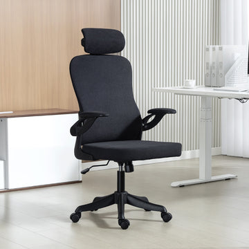 Ergonomic Office Chair, Swivel Desk Chair with Adjustable Lumbar Support, Headrest and Height, Flip-up Armrests, Black