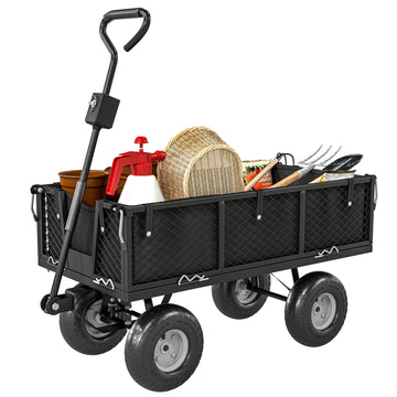 Steel Garden Cart, Utility Wagon Cart with Removable Liner, Quick-Release Sides, 10