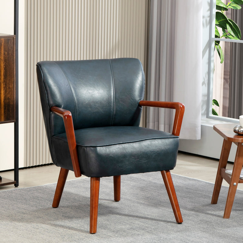 Accent Chair, Modern Armchair, Faux Leather Upholstered Living Room Chair with Wood Legs and Wide Padded Seat