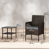 Wicker Bistro Set, 3 Piece Patio Furniture Set with 2-Tier Glass Top Table, Cushions for Balcony, Porch, Dark Grey