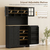 Kitchen Pantry Cabinet with Charging Station, 7 Gallon Trash Can Cabinet, Adjustable Shelves and Acrylic Doors, Black