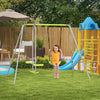 Swing Set for Kids, Heavy Duty A-Frame Metal Swing Frame with Glider, Swing Seat, Ground Stakes for Backyard, Green