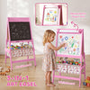 Art Easel for Kids, 3-in-1 Double-Sided Kids Easel with Chalkboard, Whiteboard, Paper Roll, 2 Storage Bins for 3-8, Pink