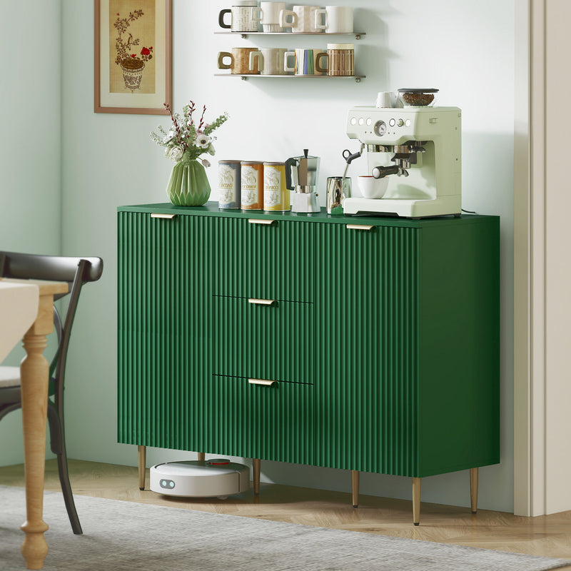 Modern Kitchen Storage Cabinet, Sideboard Buffet Cabinet w/ 3 Drawers and Adjustable Shelves for Kitchen Hallway, Dark Green