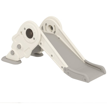 Qaba 3 in 1 Toddler Slide, Foldable Kids Slide with Basketball Hoop, Climber, Anti-Slide Step for Ages 2-5, Cream White
