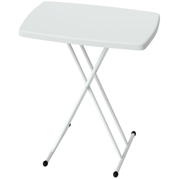 Portable Patio Side Table, Height Adjustable Outdoor Side Table, Folding Balcony Table with HDPE Top and Metal Frame for Balcony Poolside Deck, White