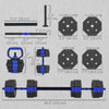 Soozier 6-in-1 Adjustable Dumbbell Set, Used as Kettlebell, Barbell, Dumbbell, Push-Up Stand, 66lbs Free Weights Set, Blue