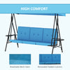 3-Seat Outdoor Porch Swing Patio Swing with Adjustable Canopy, Side Tray, Removable Cushion for Garden, Poolside, Blue