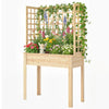 Wooden Raised Garden Bed with 3 Trellises, Outdoor Raised Planter with Drainage Holes