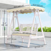 2 Seater Patio Swing with Stand, Canopy and Cushion, Outdoor Swing Chair Wooden Swinging Bench