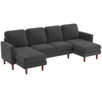 Sectional Sofa, Corduroy U Shaped Couch with Double Chaise and Spring Cushions, 2200lb Capacity