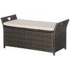 2-In-1 Outdoor PE Rattan Storage Bench, 29 Gallon Patio Wicker Furniture, Basket Box with Handles and Cushion Cream