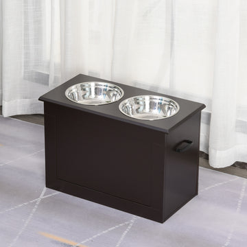 Elevated Dog Bowls for Large Dogs with Storage 2 Stainless Steel Dog Bowls， Elevated Base for Large Dogs, Coffee