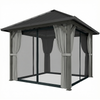 10' x 10' Hardtop Gazebo with Galvanized Steel Roof, Permanent Garden Gazebo with Netting and Curtains