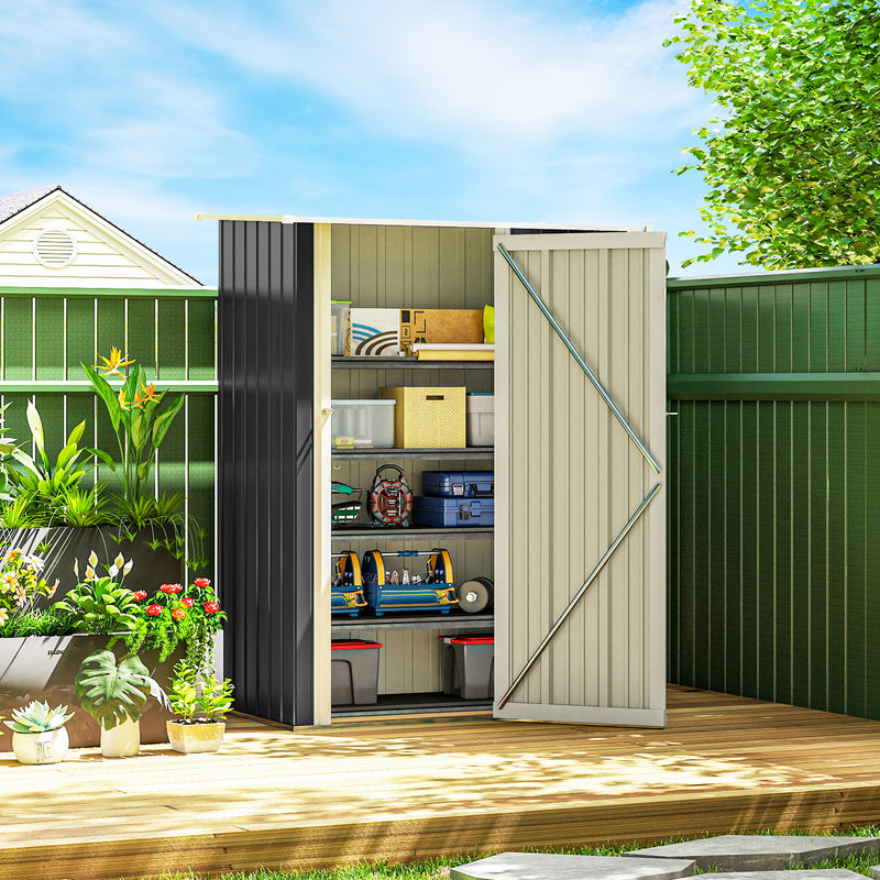 5 x 3ft Outdoor Storage Shed Metal Garden Shed Cabanon with Sloped Roof, Lockable Door for Tool