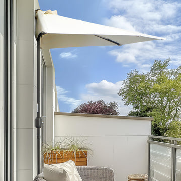 9.8ft Half Umbrella Semi Round Patio Parasol with Crank Handle, Top Vent for Garden, Balcony- NO BASE INCLUDED, Cream