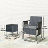 3 Piece Wicker Patio Furniture Set, Outdoor Bistro Set, Side Pockets, Mesh Seat, 2 Tier Glass Table, Cushions, Grey