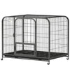 43 Inch Heavy Duty Dog Crate, Extra Large Metal Dog Cage with Lockable Wheels and Removable Tray