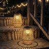 2 Pack Wicker Solar Lanterns Outdoor Waterproof Hanging Lights with Auto On/Off and Handles, Brown