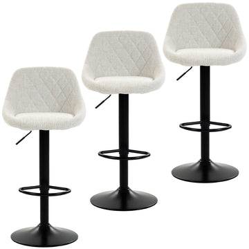 Bar Stools Set of 3, Swivel Counter Height Bar Stools with Back, Adjustable Linen-Look Bar Chairs, Off-White