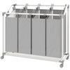 Laundry Hamper with Wheels, 160L Laundry Basket with 4 Removable Bags for Bedroom, Bathroom, Grey