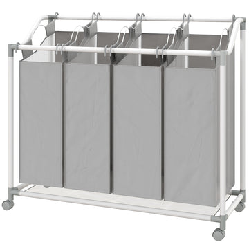 Laundry Hamper with Wheels, 160L Laundry Basket with 4 Removable Bags for Bedroom, Bathroom, Grey