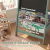 Art Easel for Kids, 3-in-1 Double-Sided Kids Easel with Chalkboard, Whiteboard, Paper Roll, 2 Storage Bins for 3-8, Green