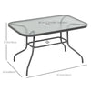 Metal Garden Dining Table with Umbrella Hole, Outdoor Patio Table with Tempered Glass Top, 47.25