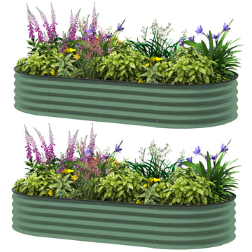 6' x 3' x 1' Large Outdoor Planter Box, Galvanized Raised Garden Bed with Metal Plant Stake, Silver, Green