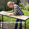 Bar Height Outdoor Table with Built-In Bottle Opener, Patio Bar Table with Wood Grain Plastic Top, 55