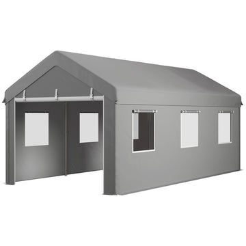 10' x 20' Carport, Heavy Duty Portable Garage with 6 Mesh Windows and 2 Doors