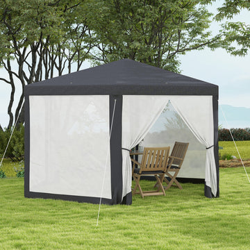 Φ13' Hexagon Party Tent Patio Gazebo Outdoor Activity Event Canopy Quick Sun Shelter Pavilion with Netting Mesh Sidewall, Dark Grey