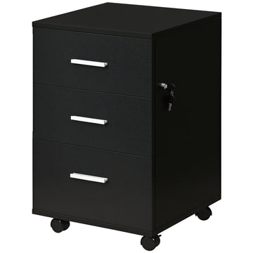 Mobile Filing Cabinet with Wheels, 3 Drawer File Cabinet with Lock and Keys for Home Office, Black