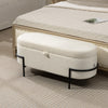 Storage Ottoman with Lift-Up Lid and Steel Legs, 45 Inches Sherpa Fleece Storage Chest for Living Room, Cream White